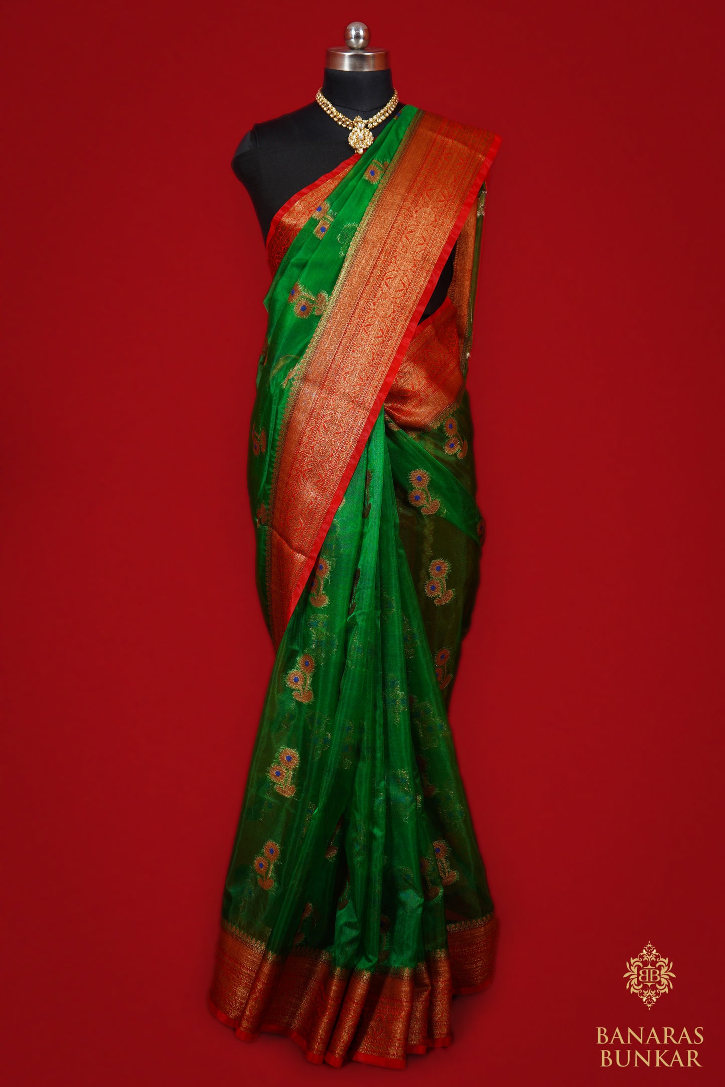 Banarasi Georgette silk saree cashew Nut Buti with skirt Border