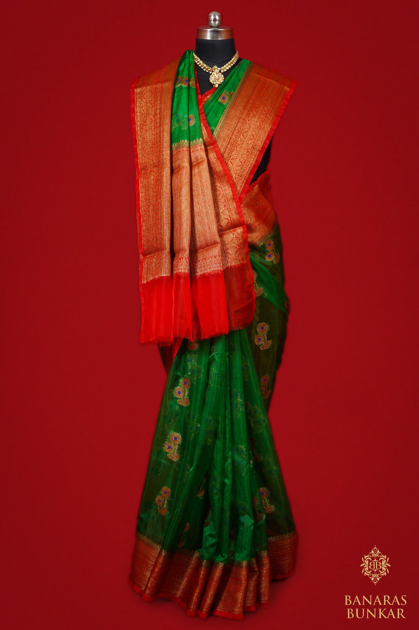 Banarasi Georgette silk saree cashew Nut Buti with skirt Border