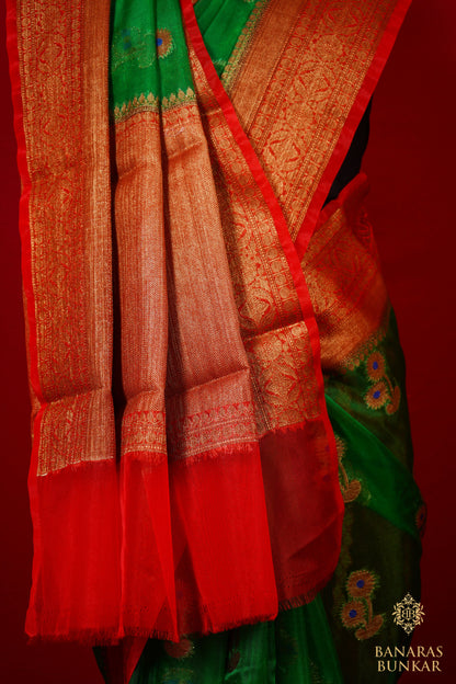 Banarasi Georgette silk saree cashew Nut Buti with skirt Border