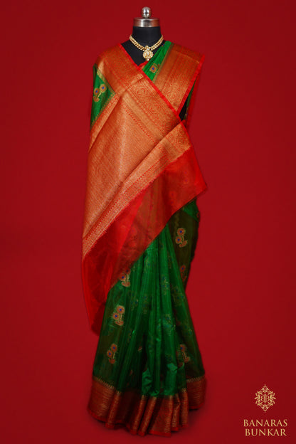 Banarasi Georgette silk saree cashew Nut Buti with skirt Border