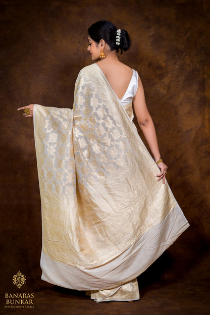 Banarasi Pure Khaddi Moonga silk saree Jaal Pattern