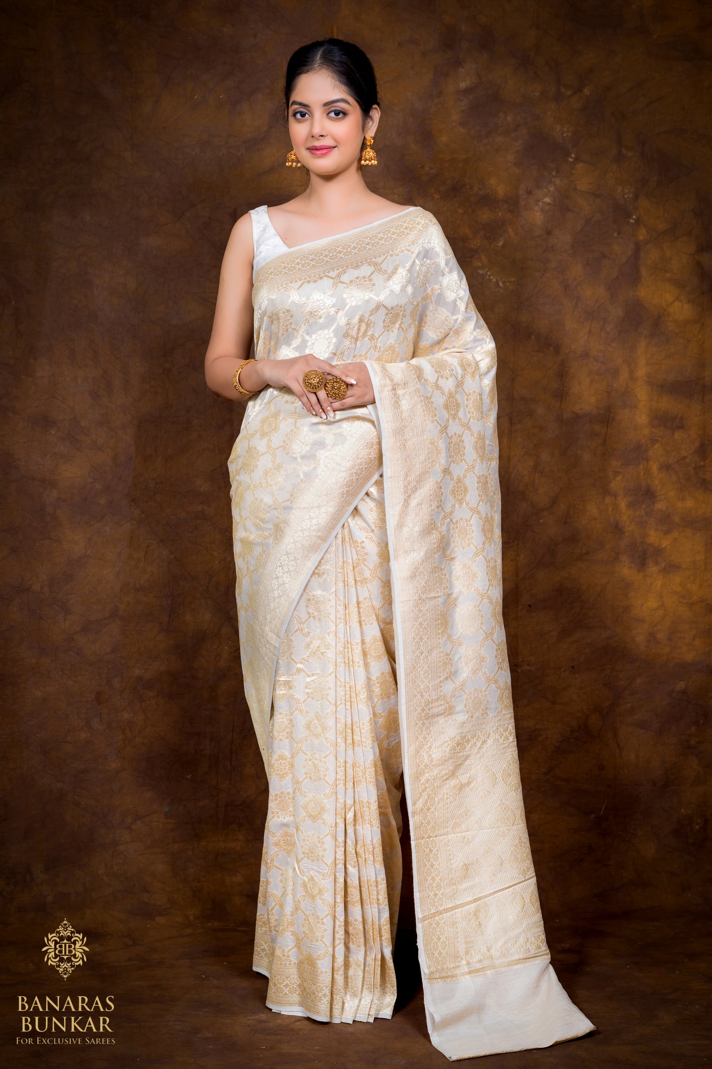 Banarasi Pure Khaddi Moonga silk saree Jaal Pattern