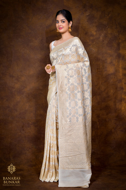 Banarasi Pure Khaddi Moonga silk saree Jaal Pattern