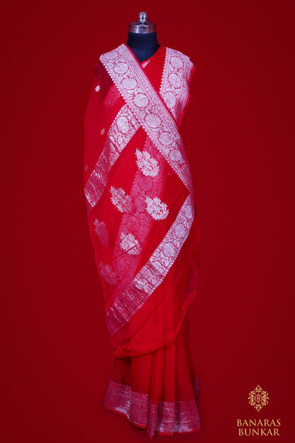 Banarasi Pure Georgette silk saree With Buti Pattern