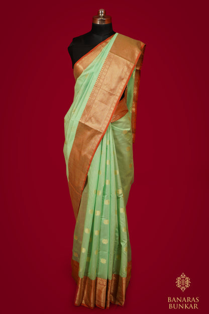 Banarasi Handwoven cotton silk saree allover  Buti Weaved at gold zari