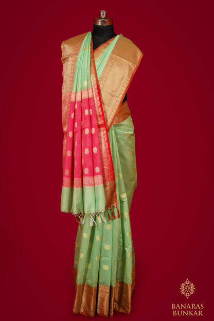 Banarasi Handwoven cotton silk saree allover  Buti Weaved at gold zari