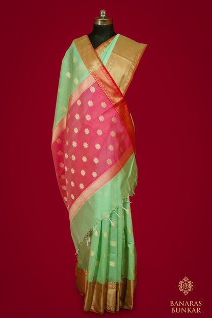 Banarasi Handwoven cotton silk saree allover  Buti Weaved at gold zari