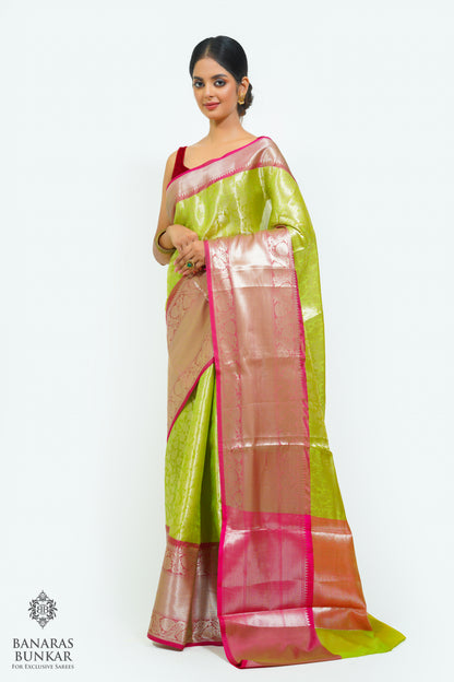 Banarasi Tissue silk zari Brocade saree allover jaal design with skirt