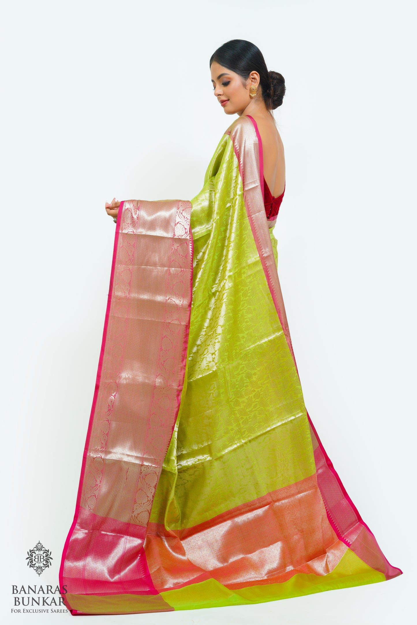 Banarasi Tissue silk zari Brocade saree allover jaal design with skirt