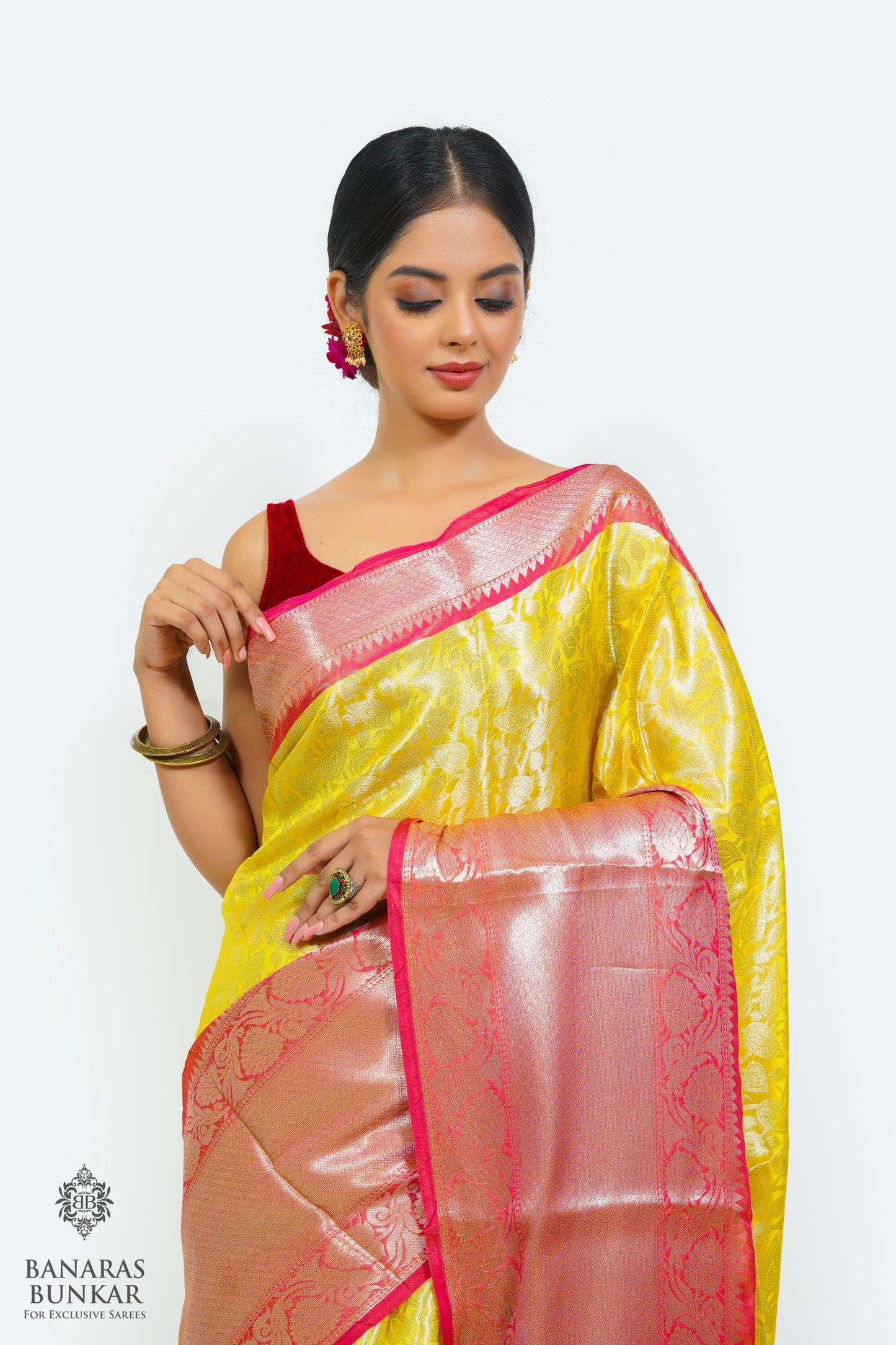 Banarasi Tissue silk zari Brocade saree allover jaal design with skirt