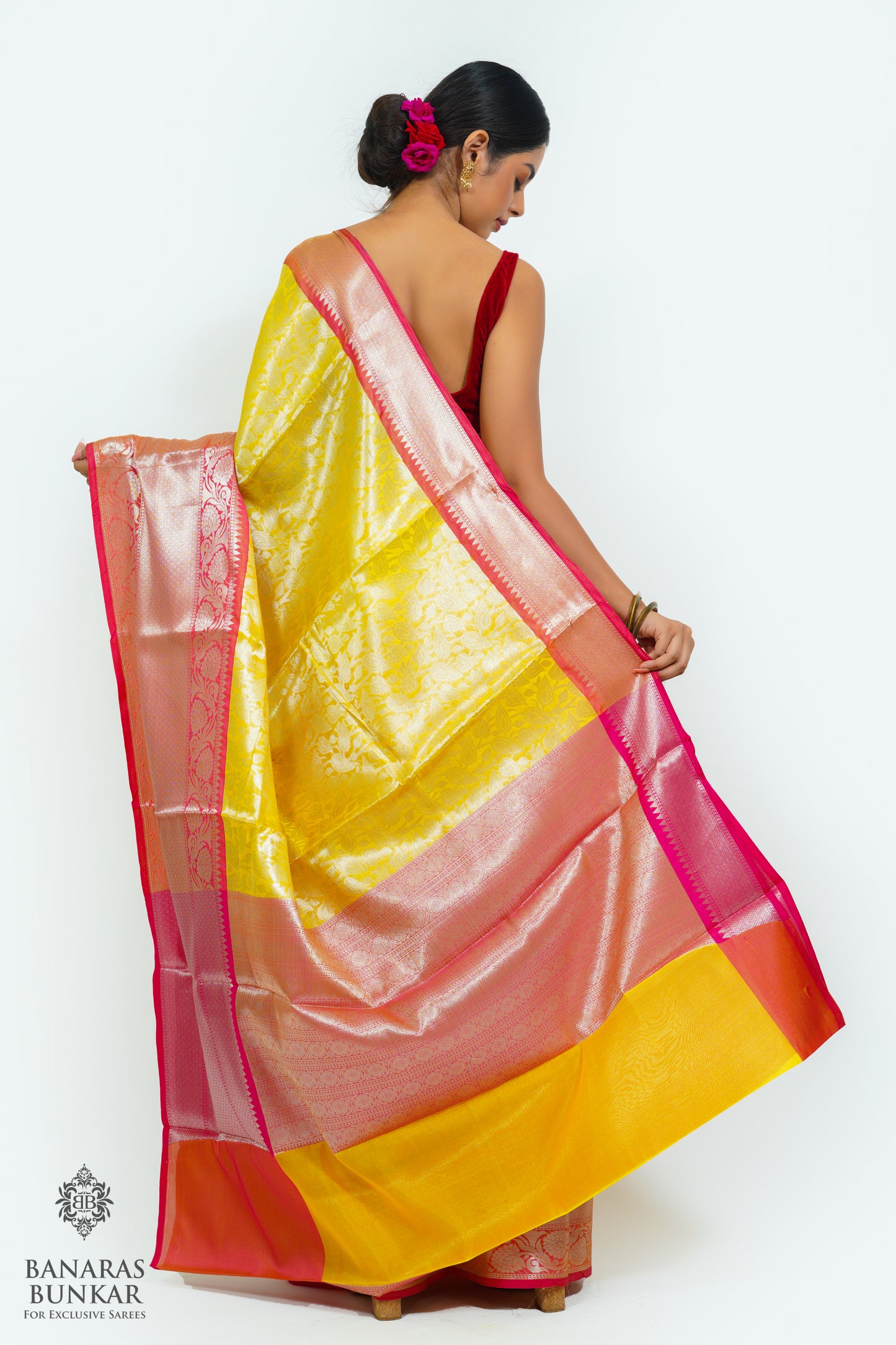 Banarasi Tissue silk zari Brocade saree allover jaal design with skirt