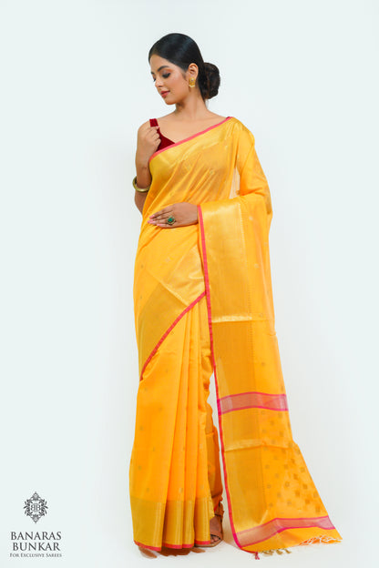 Banarasi handloom cotton silk saree allover flower Buti design with skirt Border