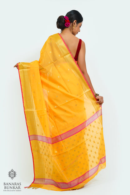 Banarasi handloom cotton silk saree allover flower Buti design with skirt Border