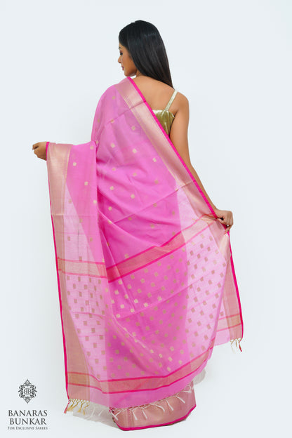 Banarasi handloom cotton silk saree allover flower Buti design with skirt Border