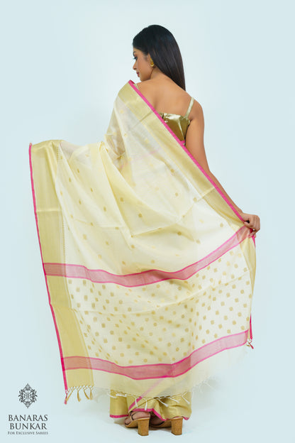 Banarasi cotton silk saree allover flower Buti design with skirt Border