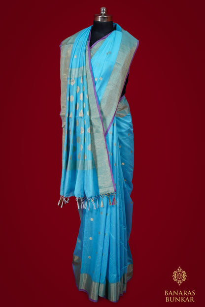 Banarasi Handwoven cotton silk saree allover Buti Weaved at gold zari