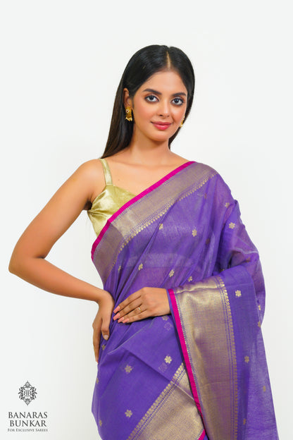 Banarasi handloom cotton silk saree allover flower Buti design with skirt Border