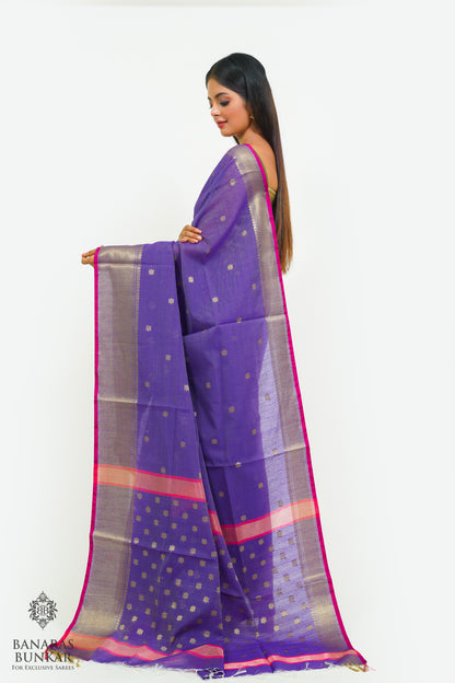 Banarasi handloom cotton silk saree allover flower Buti design with skirt Border