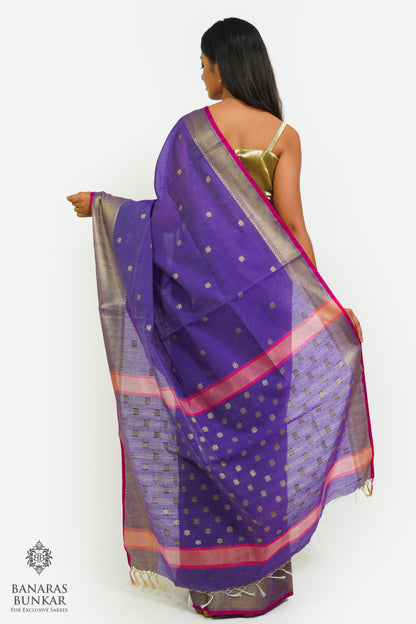 Banarasi handloom cotton silk saree allover flower Buti design with skirt Border