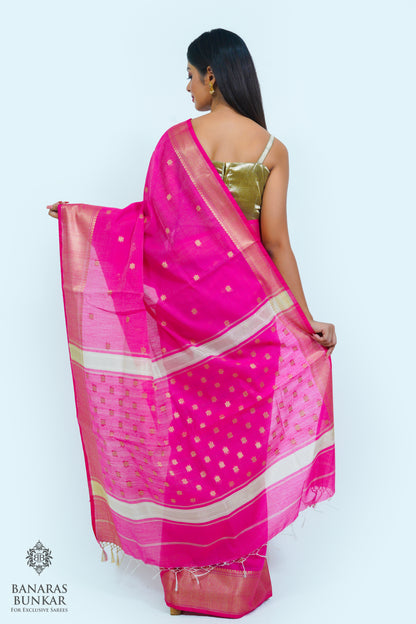 Banarasi handloom cotton silk saree allover flower Buti design with skirt Border