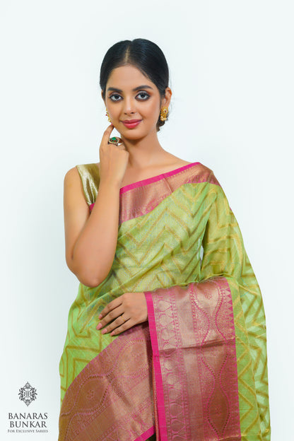 Banarasi cotton tissue silk saree allover zigzag design with contrast skirt Bord