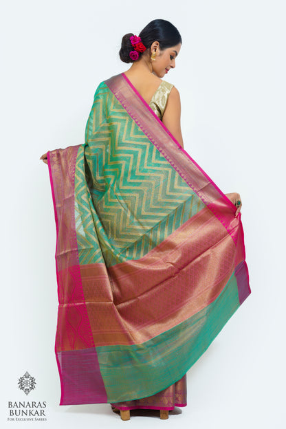 Banarasi cotton tissue silk saree allover zigzag design with contrast skirt Bord