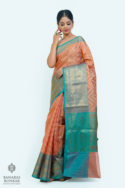 Banarasi cotton tissue silk saree allover zigzag design with contrast skirt Bord