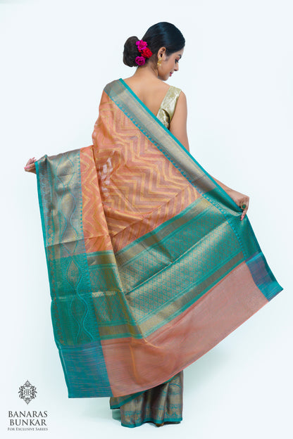 Banarasi cotton tissue silk saree allover zigzag design with contrast skirt Bord