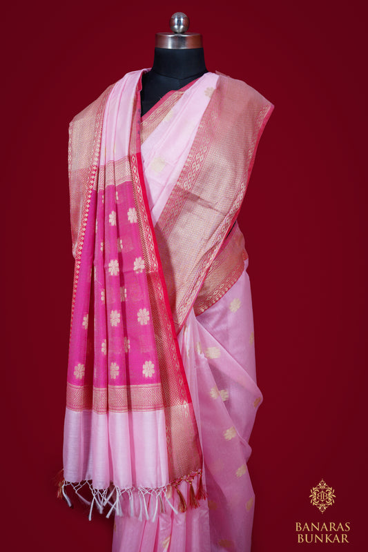 Banarasi Handwoven cotton silk saree allover Buti Weaved at gold zari