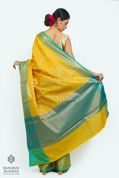 Banarasi cotton tissue silk saree allover zigzag design