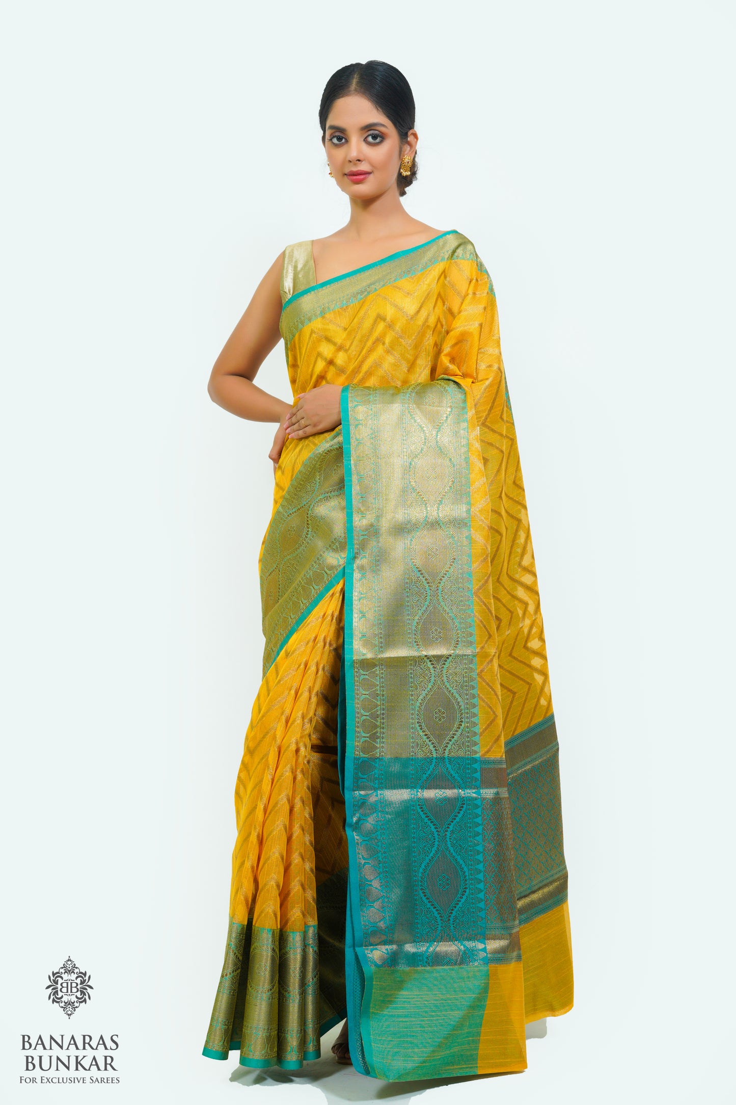 Banarasi cotton tissue silk saree allover zigzag design