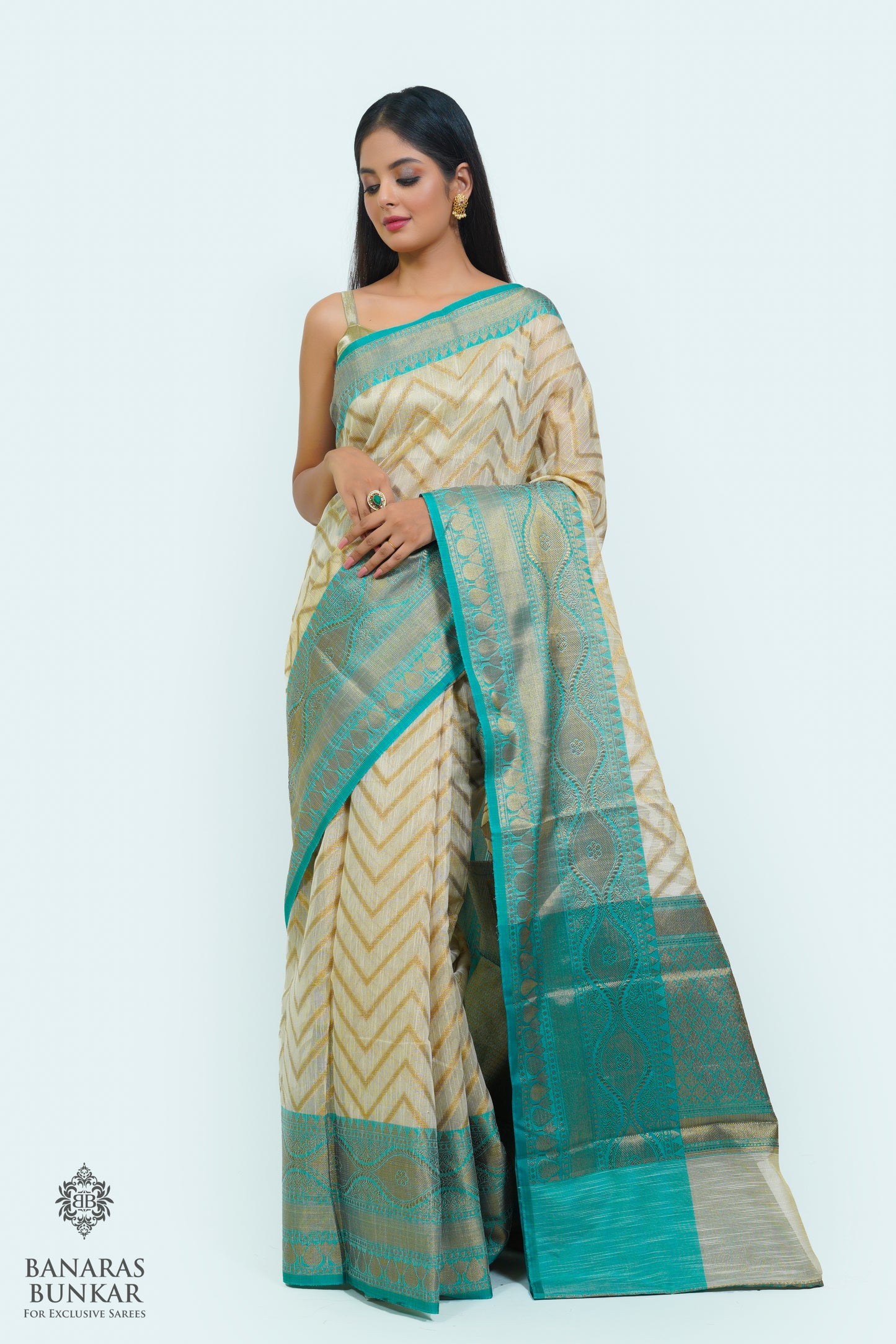 Banarasi cotton tissue silk saree allover zigzag design