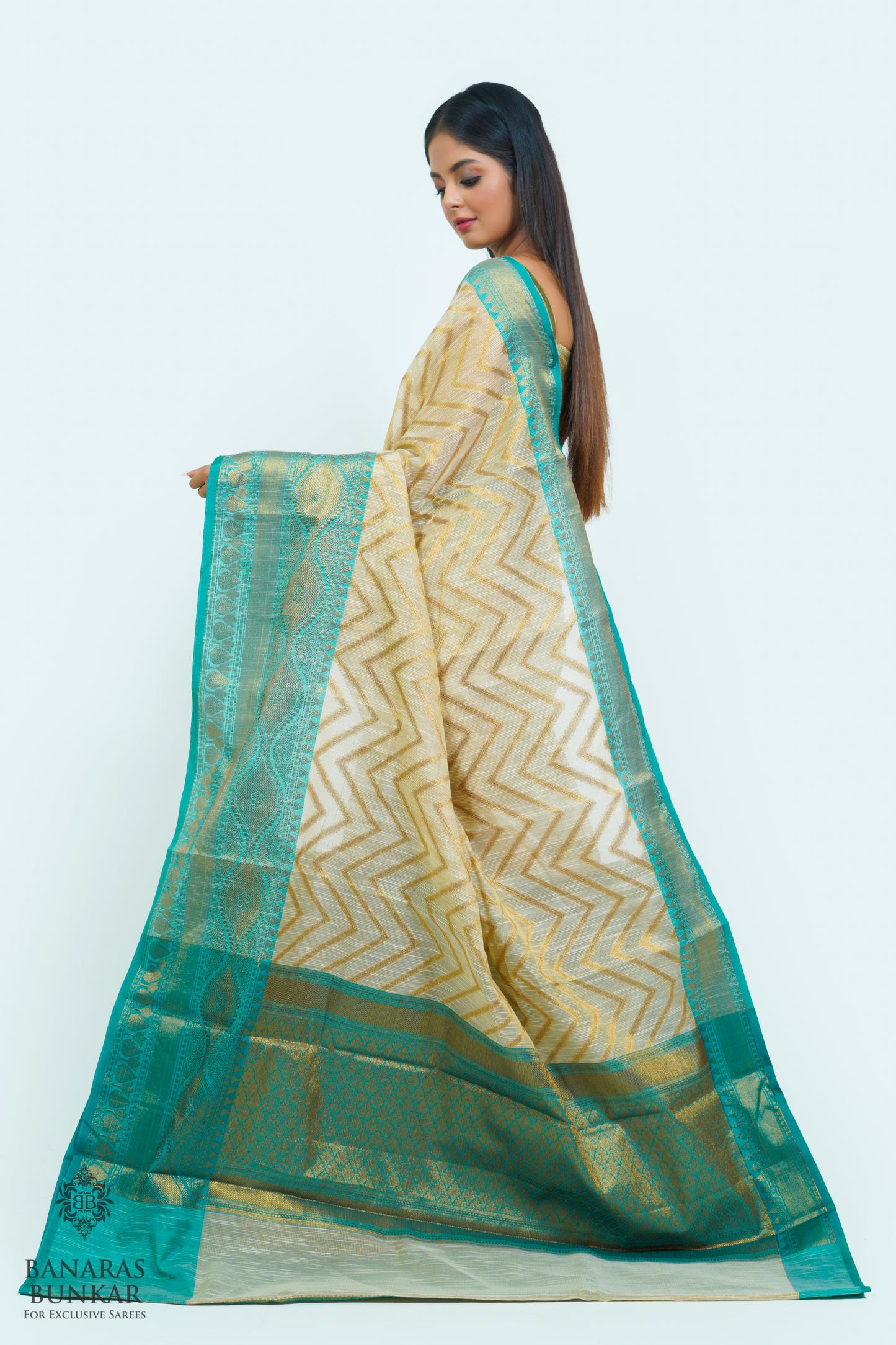 Banarasi cotton tissue silk saree allover zigzag design