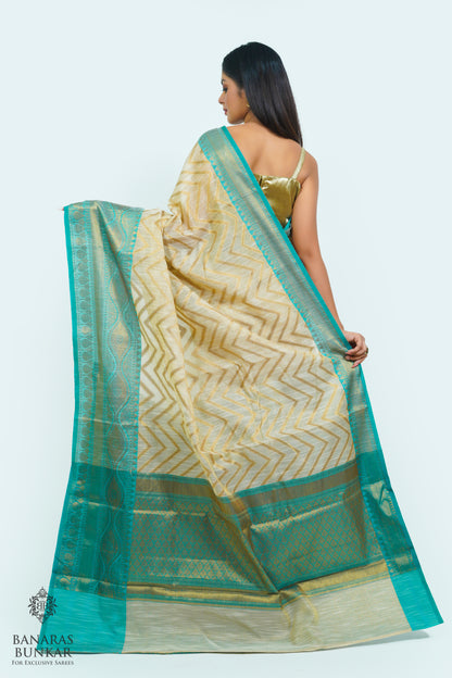 Banarasi cotton tissue silk saree allover zigzag design