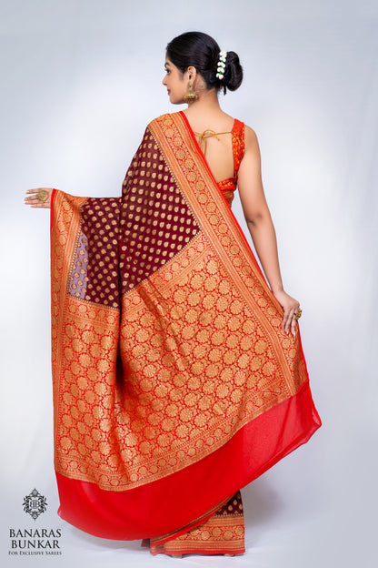 Banarasi Handloom Pure Khaddi Georgette silk saree Buti design weaved at Neem za