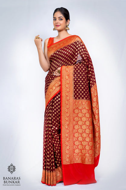 Banarasi Handloom Pure Khaddi Georgette silk saree Buti design weaved at Neem za