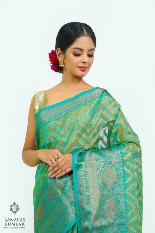 Banarasi cotton tissue silk saree allover zigzag design