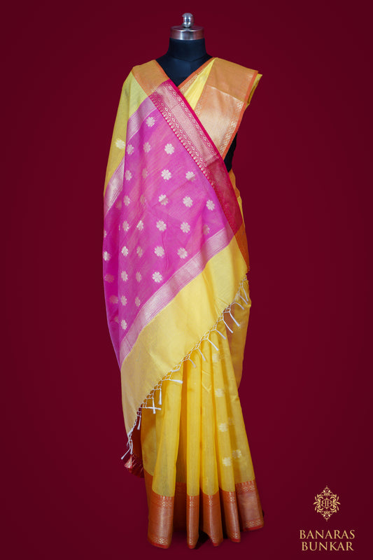 Banarasi Handwoven cotton silk saree allover Buti Weaved at gold zari