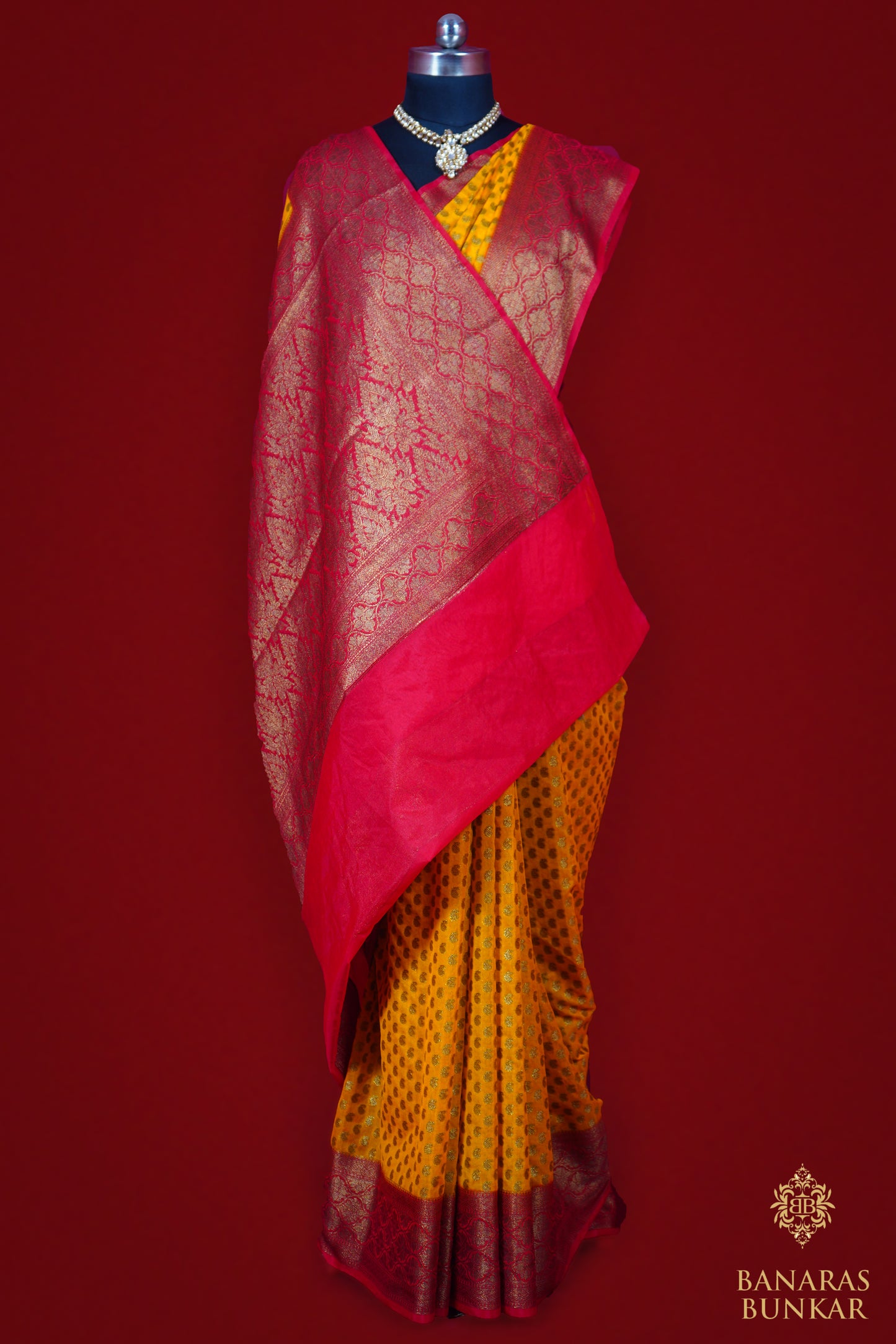 Banarasi Semi Georgette silk saree cashew Nut Buti with skirt Border