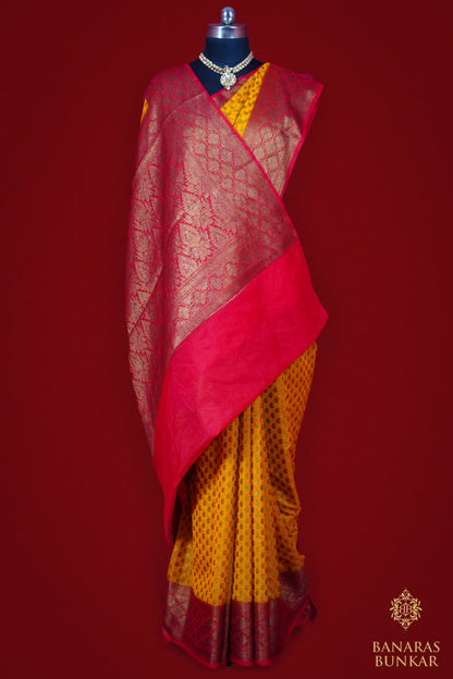 Banarasi Semi Georgette silk saree cashew Nut Buti with skirt Border