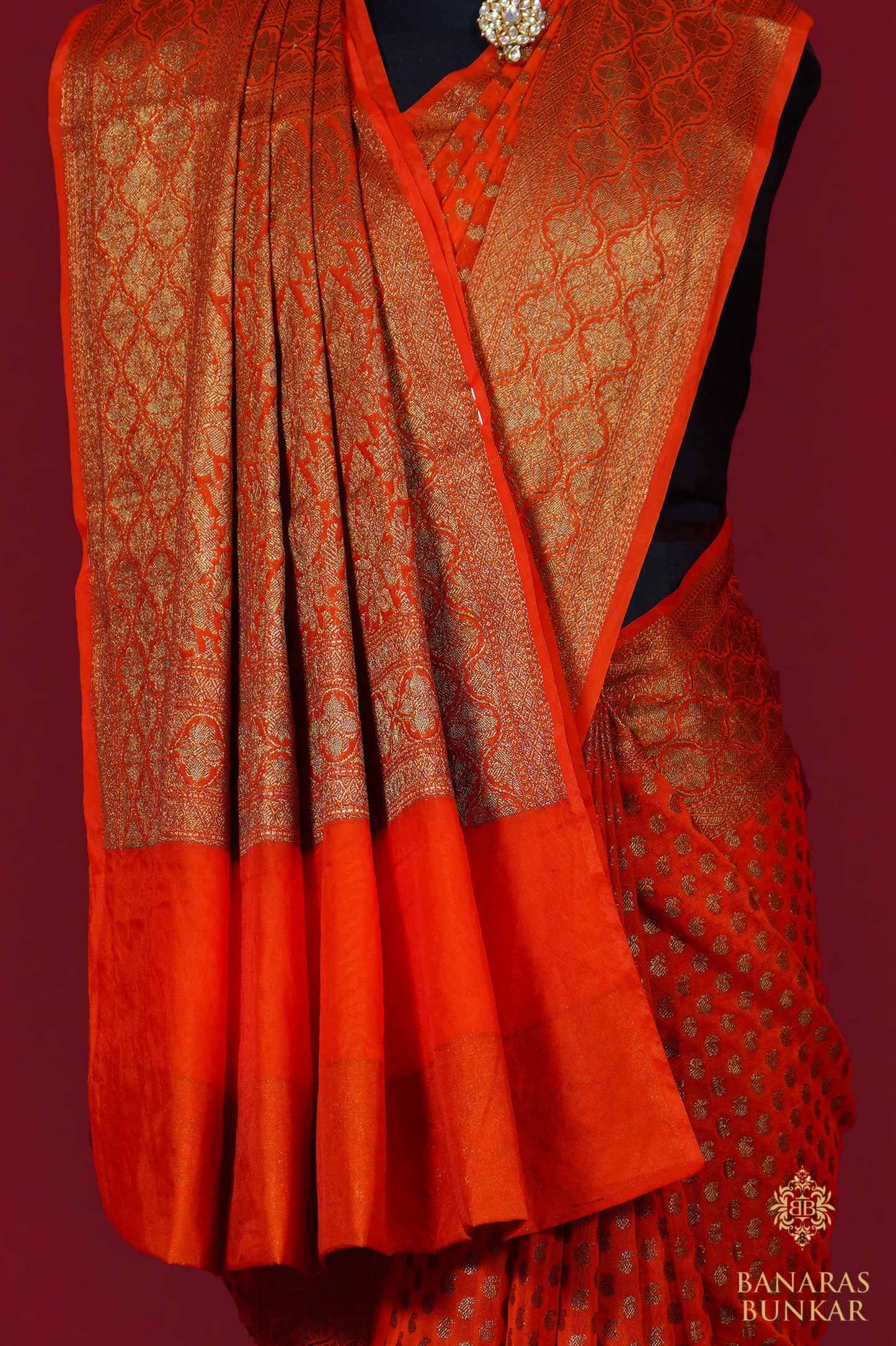 Banarasi Georgette silk saree cashew Nut Buti with skirt Border