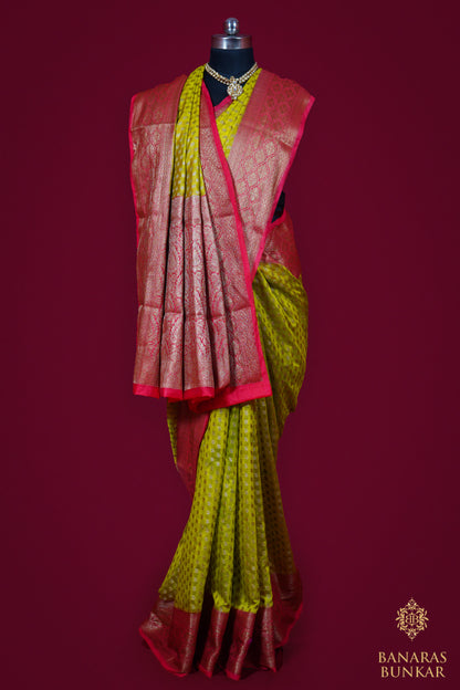 Banarasi Georgette silk saree cashew Nut Buti with skirt Border