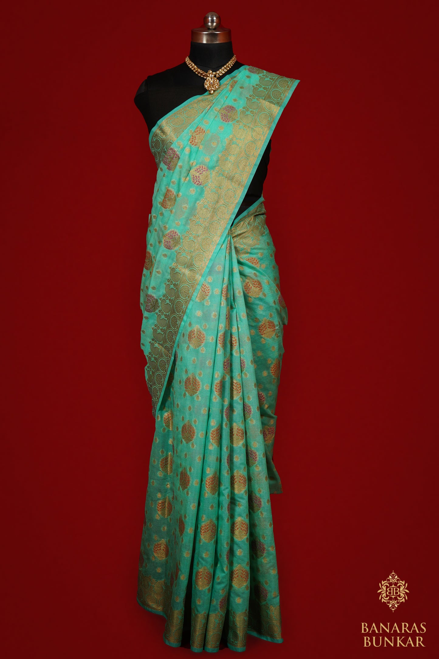 Banarasi Georgette silk saree cashew Nut Buti with skirt Border