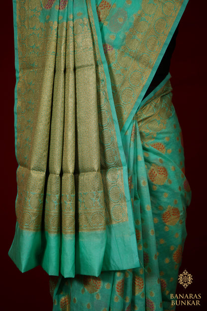 Banarasi Georgette silk saree cashew Nut Buti with skirt Border