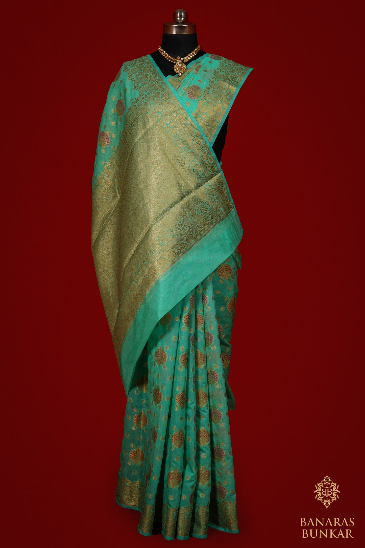 Banarasi Georgette silk saree cashew Nut Buti with skirt Border