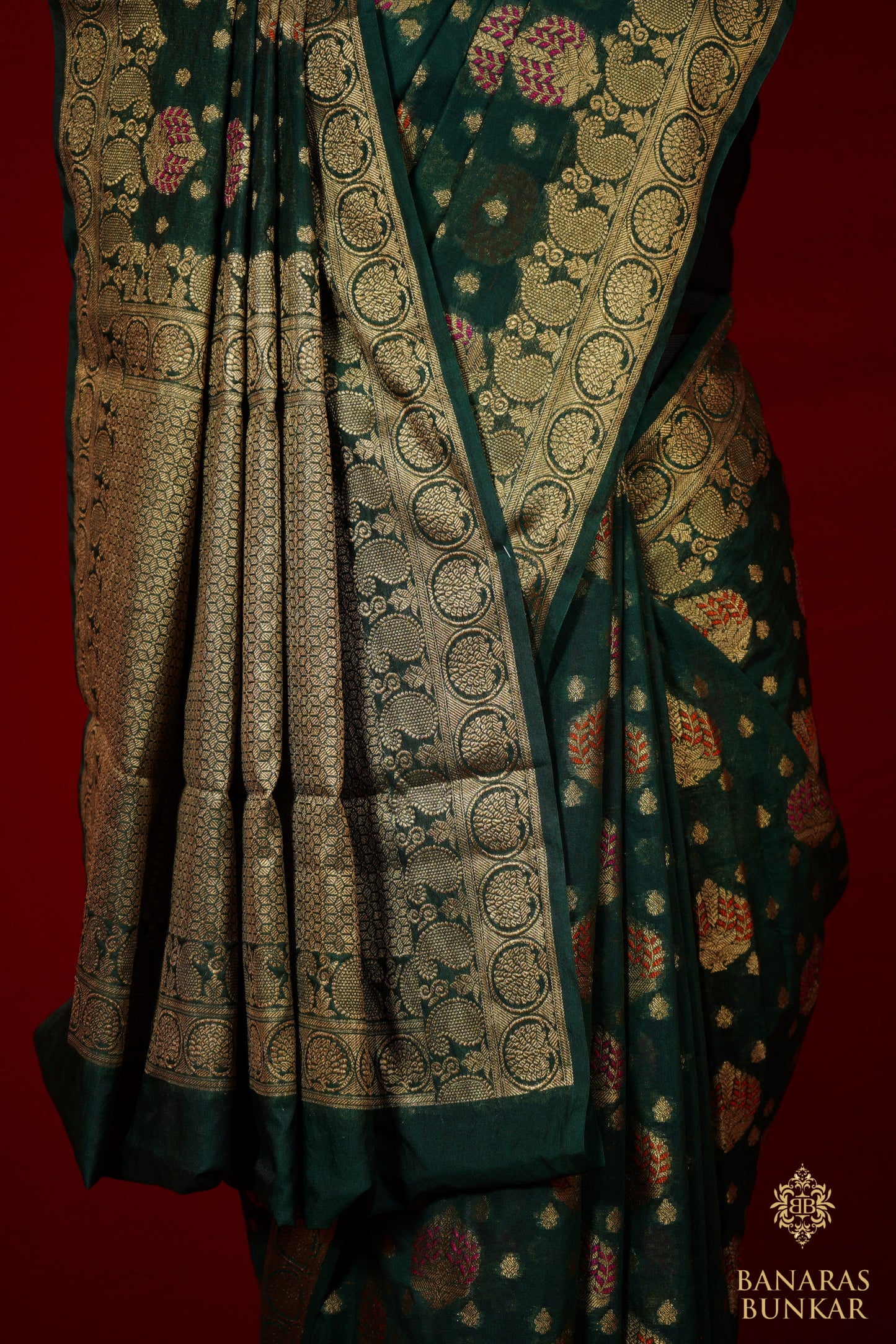 Banarasi Georgette silk saree cashew Nut Buti with skirt Border