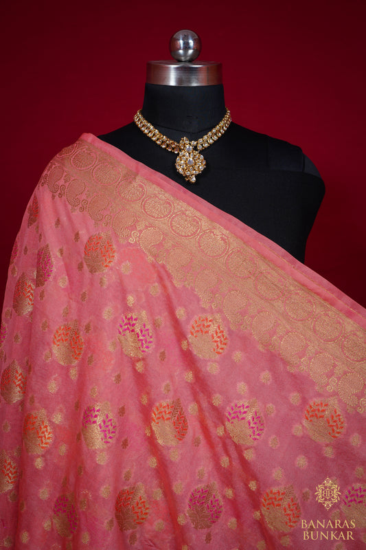 Banarasi Georgette silk saree cashew Nut Buti with skirt Border