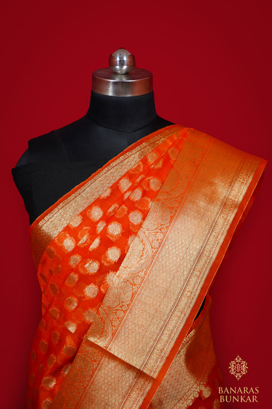 Banarasi Kora Semi organza silk saree Buti & Skirt Border