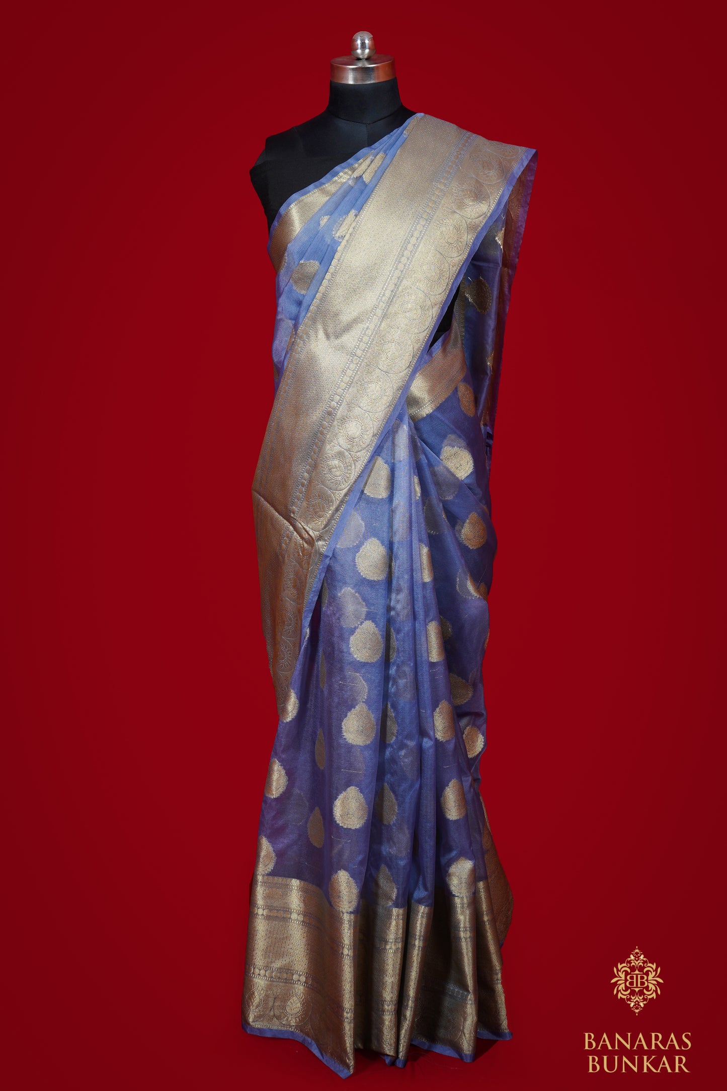 Banarasi Kora Semi Organza Silk saree Buta with skirt border pattern