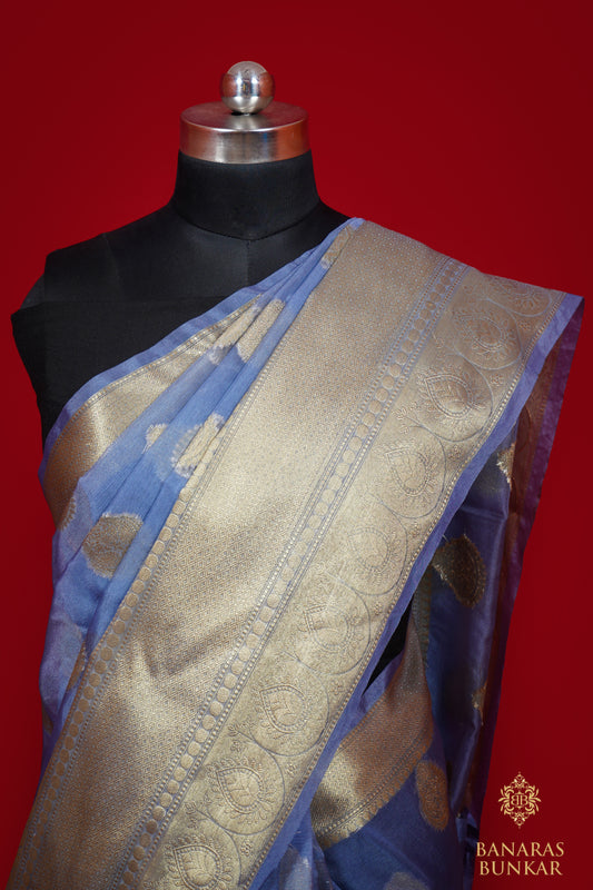 Banarasi Kora Semi Organza Silk saree Buta with skirt border pattern